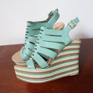 Teal & Brown Strappy Wedges